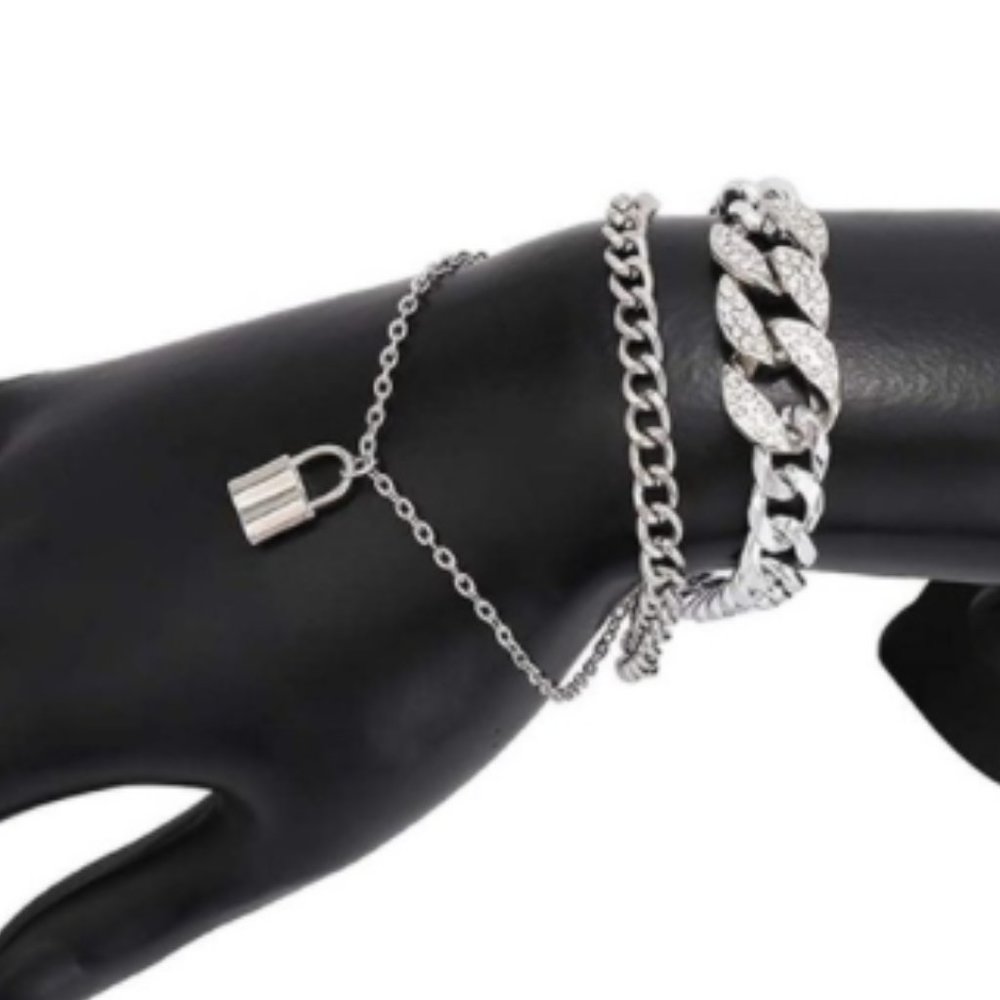 Layered Cuban Crystal Padlock Bracelet - Picture 3 of 3